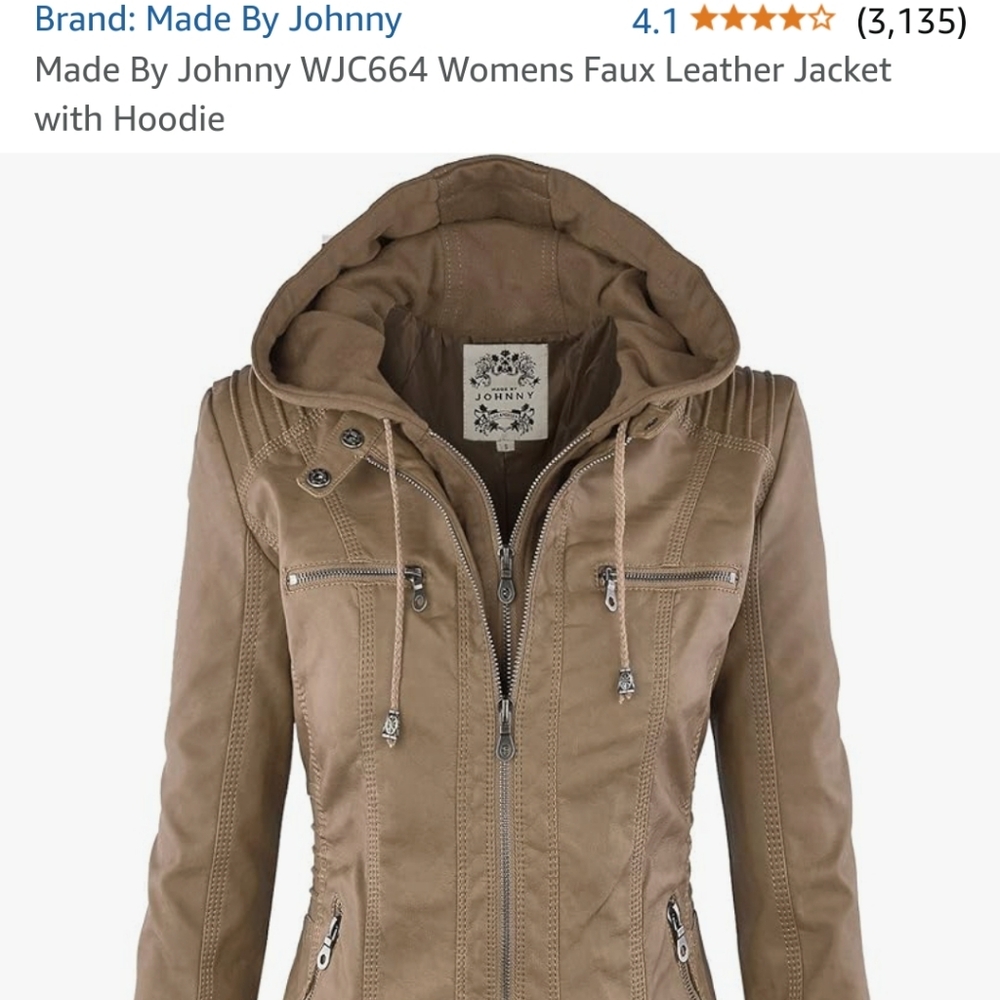 Johnny Brown Faux Leather Jacket Sz L Removable Hoodie